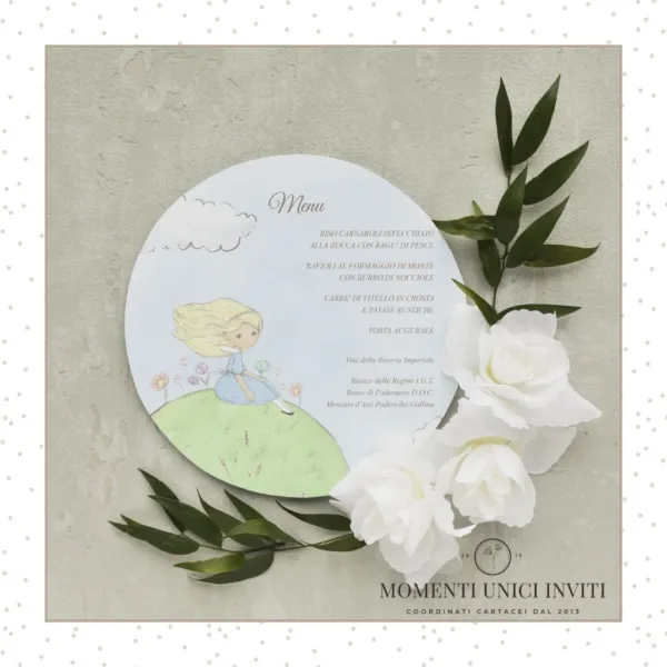 menù tondo sottopiatto alice momenti unici inviti alice grafica menu tondo
