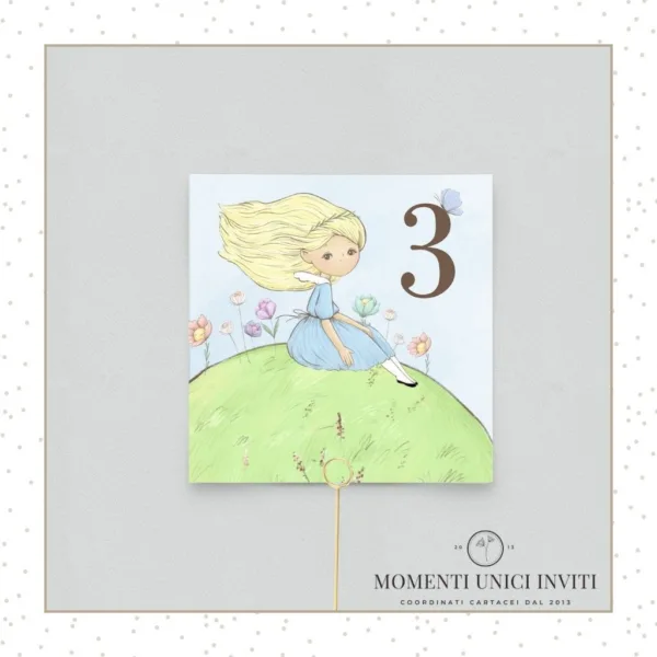 Segnatavolo Alice Paese Meraviglie momenti unici inviti alice grafica segnatavolo quadrato