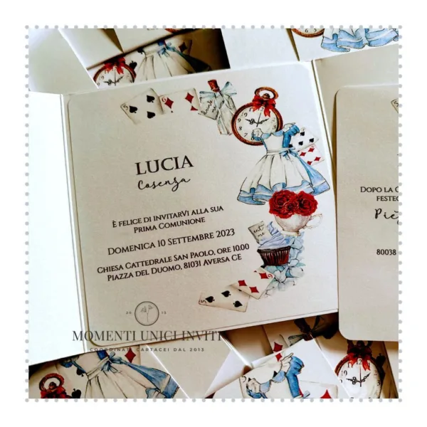partecipazione alice nel paese delle meraviglie momenti unici inviti - alice in wonderland