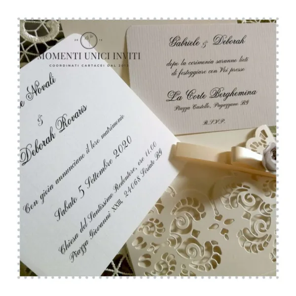partecipazione elegante intagliata antea - momenti unici inviti