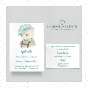 Partecipazione elegante Battesimo Orsetto Momenti Unici Inviti - Partecipazione e invito Orsetto Willy