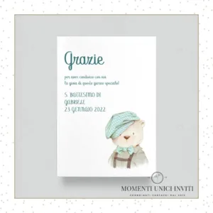 cards ringraziamento battesimo orsetto willy