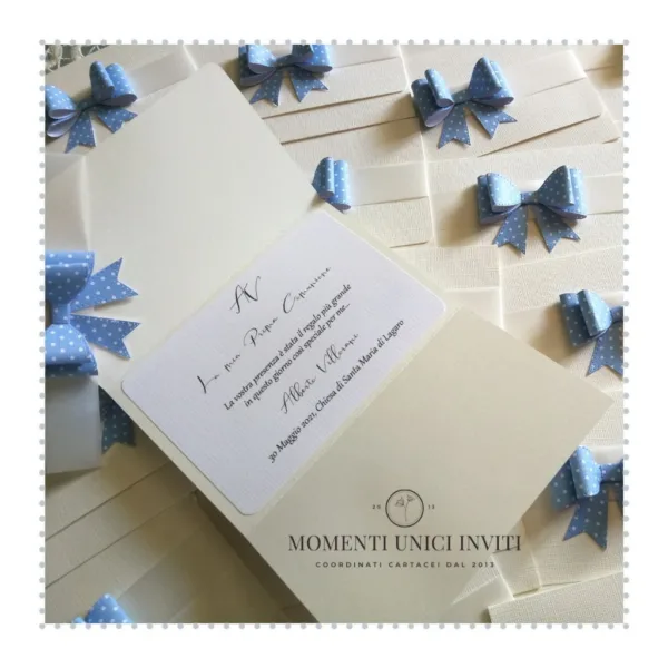 partecipazione elegante fiocco pois momenti unici inviti - petit reve