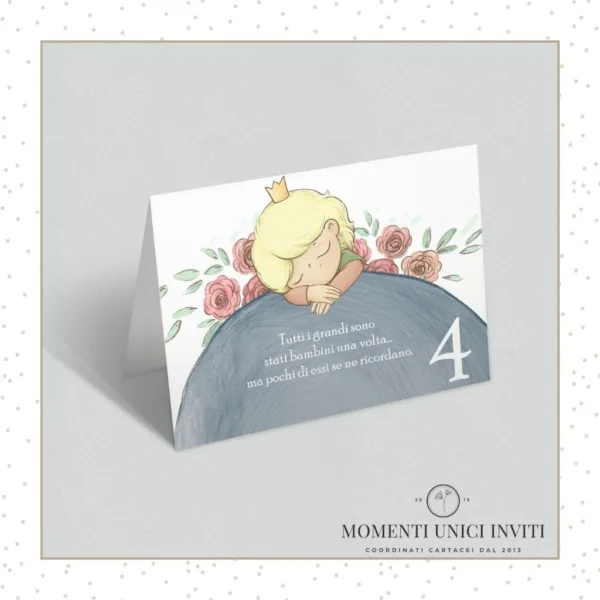 Segnatavolo Piccolo Principe momenti unici inviti - piccolo principe sognante segnatavolo 13x18