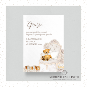 cards ringraziamento battesimo teddy momenti unici inviti