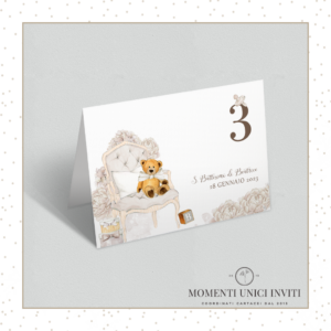 Segnatavolo battesimo teddy momenti unici inviti
