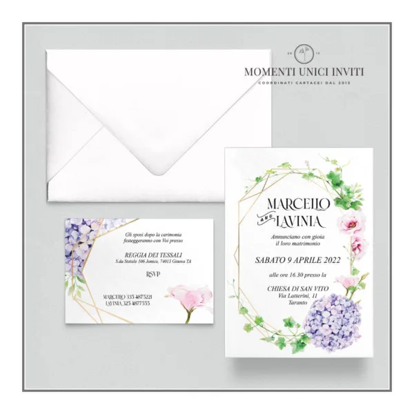 Flora - partecipazione e invito con busta - mod. 10x15