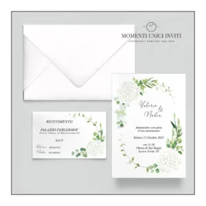 Ortensie bianche - partecipazione e invito con busta - mod. 13x18