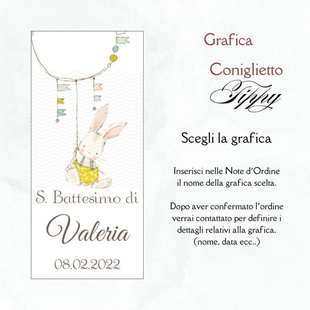 momenti unici inviti box degustazione 31 confetti battesimo grafica coniglietto tippy