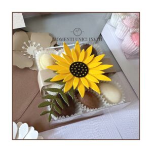 momenti unici inviti - box degustazione 9 confetti su pirottino con girasole