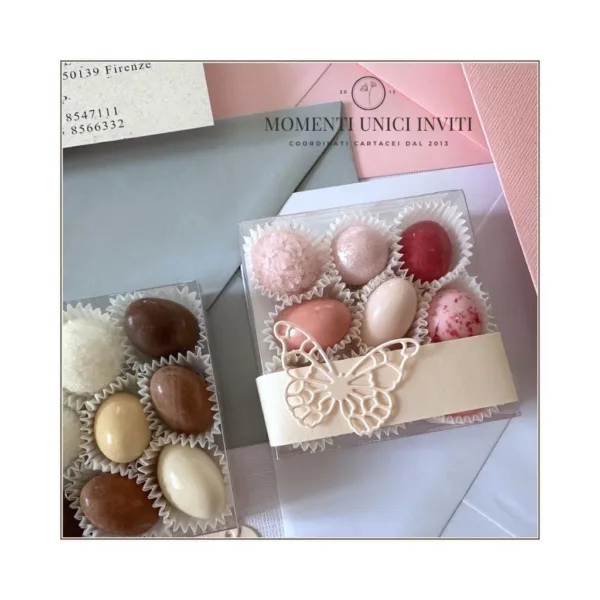 momenti unici inviti scatolina degustazione quadrata 9 confetti su pirottino