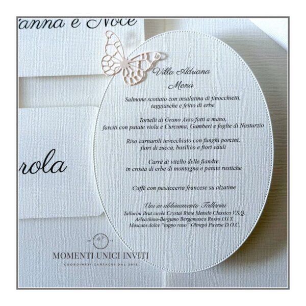momenti unici inviti menu ovale farfalla volo lieve