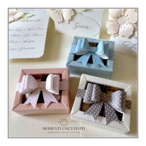 momenti unici inviti - scatola due scomparti fiocco 3D scatolina confetti personalizzata elegante