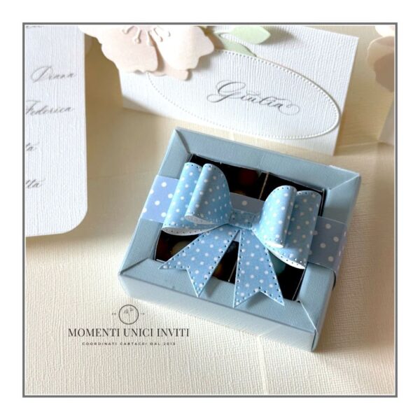 momenti unici inviti - scatola due scomparti fiocco 3D scatolina confetti personalizzata elegante