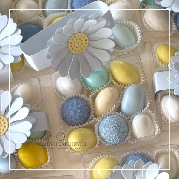 momenti unici inviti box degustazione 9 confetti margherita celeste