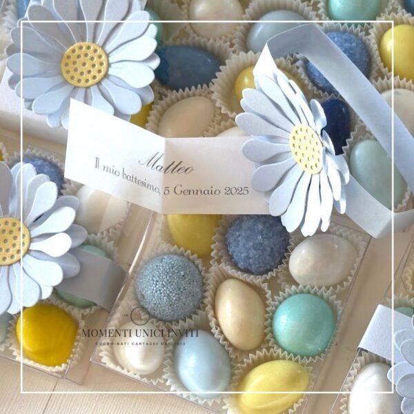 momenti unici inviti box degustazione 9 confetti margherita celeste