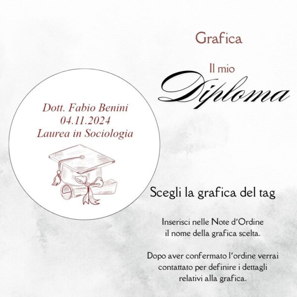 momenti unici inviti grafica tag tondo laurea per bustina confetti