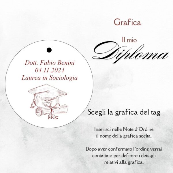 momenti unici inviti grafica tag tondo laurea per scatolina confetti