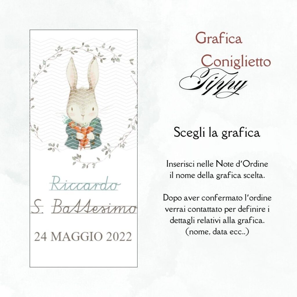 momenti unici inviti box degustazione 31 confetti battesimo grafica coniglietto tippy