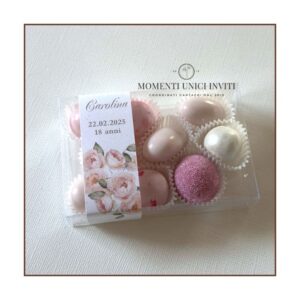 momenti unici inviti - box degustazione 9 confetti su pirottino 18 anni lei