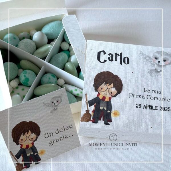 momenti unici inviti box degustazione confetti tema harry potter prima comunione