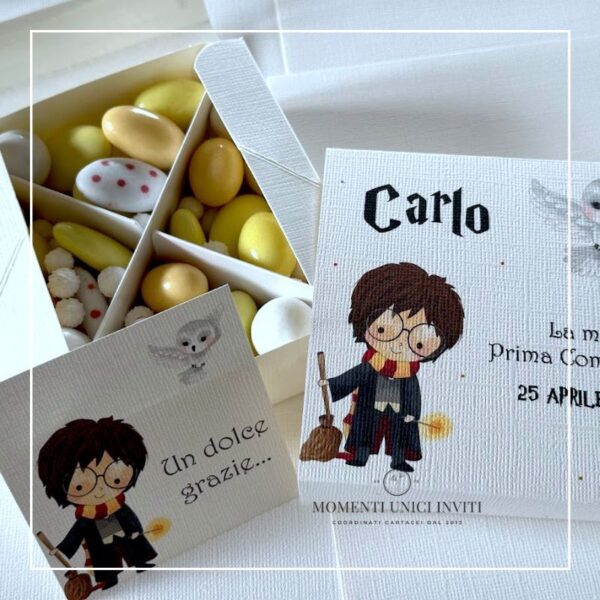 momenti unici inviti box degustazione confetti tema harry potter prima comunione