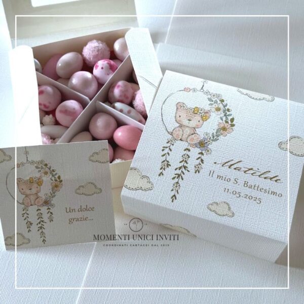 momenti unici inviti box degustazione confetti battesimo dou dou orsetta
