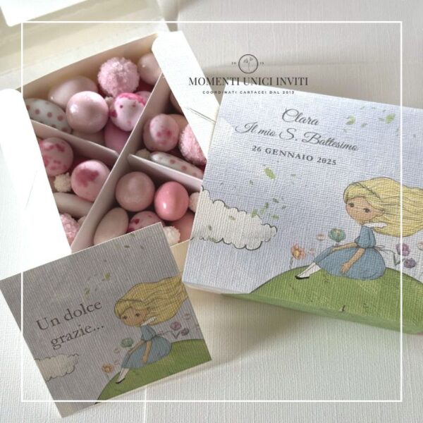 momenti unici inviti box degustazione confetti battesimo e prima comunione alice nel paese delle meraviglie