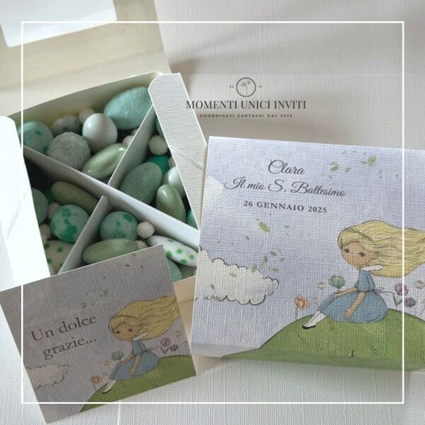 momenti unici inviti box degustazione confetti battesimo e prima comunione alice nel paese delle meraviglie
