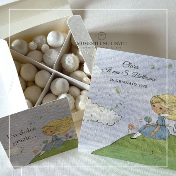 momenti unici inviti box degustazione confetti battesimo e prima comunione alice nel paese delle meraviglie
