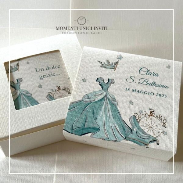 momenti unici inviti box degustazione confetti battesimo e prima comunione cenerentola
