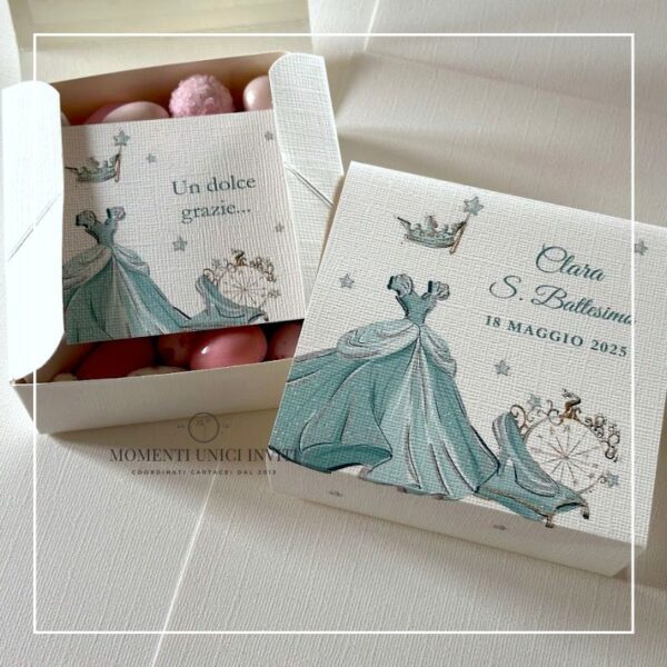 momenti unici inviti box degustazione confetti battesimo e prima comunione cenerentola