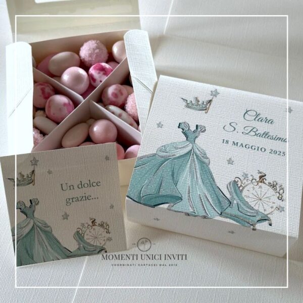 momenti unici inviti box degustazione confetti battesimo e prima comunione cenerentola