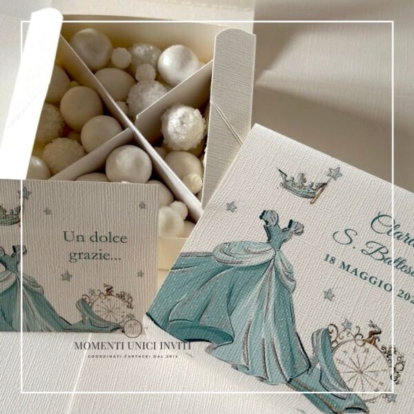 momenti unici inviti box degustazione confetti battesimo e prima comunione cenerentola