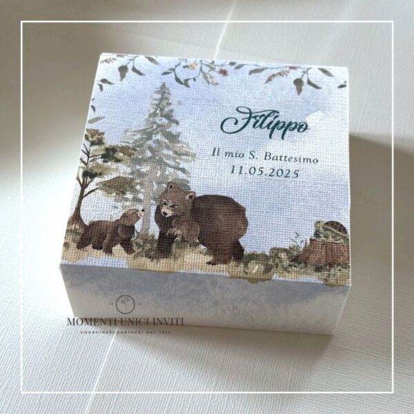 momenti unici inviti box degustazione confetti battesimo e prima comunione foresta degli animali