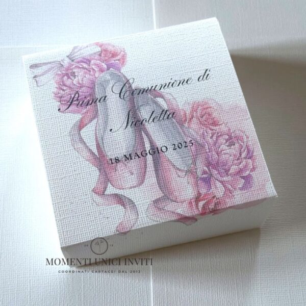 momenti unici inviti box degustazione confetti prima comunione e cresima tema danza classica lago dei cigni