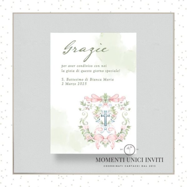 momenti unici inviti acquerello bimba ringraziamento 13x18 cm con busta 01