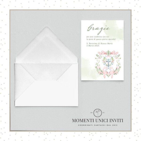 momenti unici inviti acquerello bimba ringraziamento 13x18 cm con busta