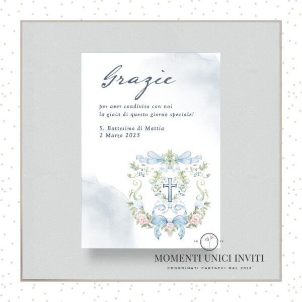 momenti unici inviti acquerello bimbo ringraziamento 13x18 cm