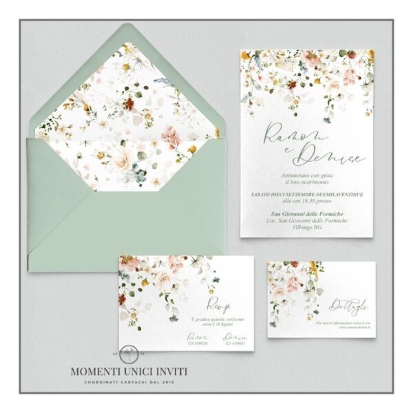 momenti unici inviti promozione suite 5 pezzi modello nuvola floreale