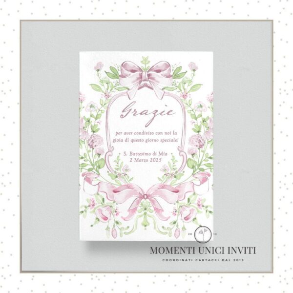 momenti unici inviti soffio delicato bimba ringraziamento 13x18 cm con busta 01