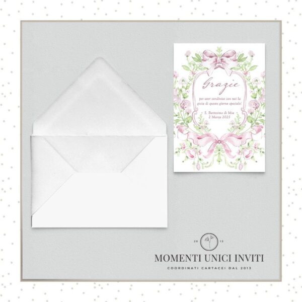 momenti unici inviti soffio delicato bimba ringraziamento 13x18 cm con busta