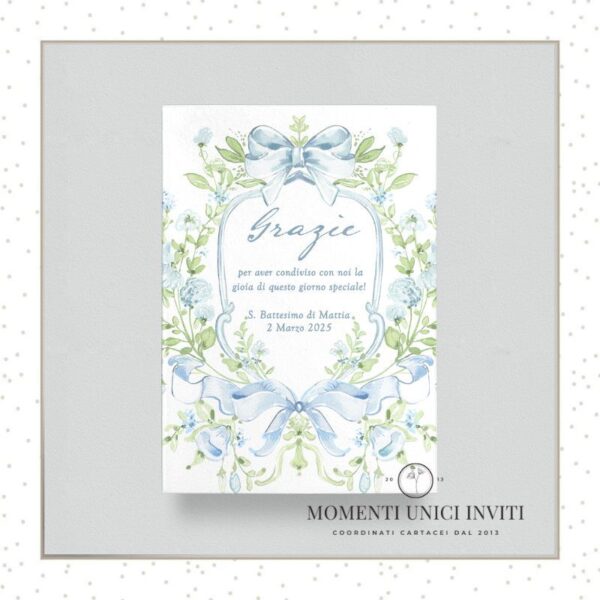 momenti unici inviti soffio delicato bimbo ringraziamento 13x18 cm con busta 01