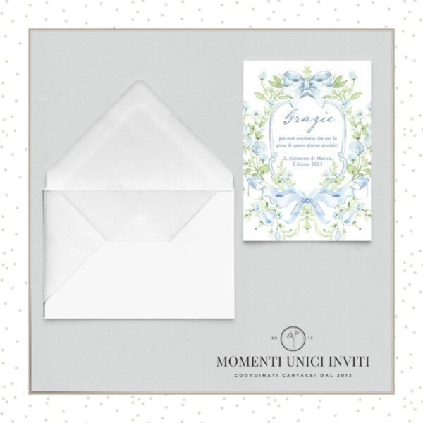 momenti unici inviti soffio delicato bimbo ringraziamento 13x18 cm con busta