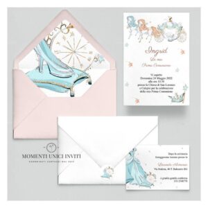 momenti unici inviti suite partecipazioni 5 pezzi linea grafica bimbi cenerentola
