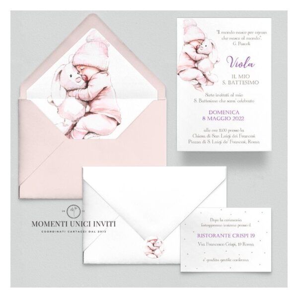 momenti unici inviti suite partecipazioni 5 pezzi linea grafica bimbi dolci nanne bimba
