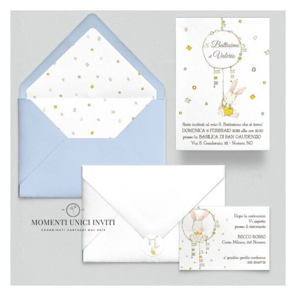 momenti unici inviti suite partecipazioni 5 pezzi linea grafica bimbi dou dou coniglietto