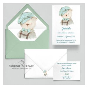 momenti unici inviti suite partecipazioni 5 pezzi linea grafica bimbi orsetto willy
