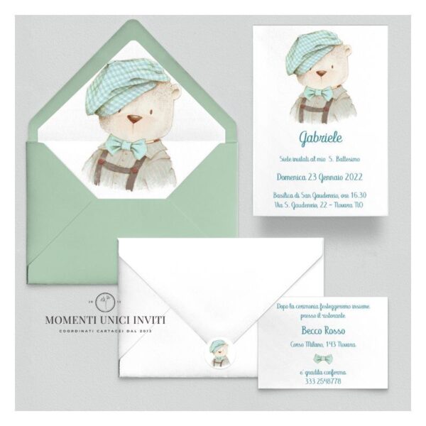 momenti unici inviti suite partecipazioni 5 pezzi linea grafica bimbi orsetto willy