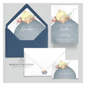 momenti unici inviti suite partecipazioni 5 pezzi linea grafica bimbi piccolo principe sognante